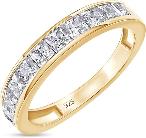 خاتم زفاف مويسانيتي نصف أبدية للنساء مقاس 2.5 مم من Princess Cut Lab Grown Diamond & Lab للنساء من الفضة الإسترلينية 925 و10K/14K من الذهب الصلب القابل للتكديس 1 قيراط (وضوح VVS1) in Kuwait
