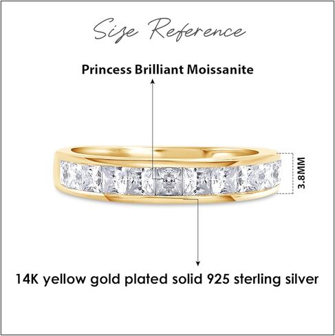خاتم زفاف مويسانيتي نصف أبدية للنساء مقاس 2.5 مم من Princess Cut Lab Grown Diamond & Lab للنساء من الفضة الإسترلينية 925 و10K/14K من الذهب الصلب القابل للتكديس 1 قيراط (وضوح VVS1) in Kuwait