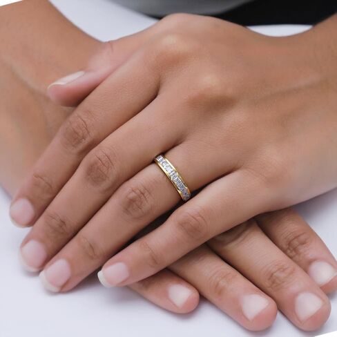 خاتم زفاف مويسانيتي نصف أبدية للنساء مقاس 2.5 مم من Princess Cut Lab Grown Diamond & Lab للنساء من الفضة الإسترلينية 925 و10K/14K من الذهب الصلب القابل للتكديس 1 قيراط (وضوح VVS1) in Kuwait