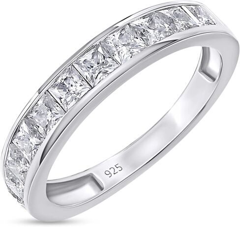خاتم زفاف مويسانيتي نصف أبدية للنساء مقاس 2.5 مم من Princess Cut Lab Grown Diamond & Lab للنساء من الفضة الإسترلينية 925 و10K/14K من الذهب الصلب القابل للتكديس 1 قيراط (وضوح VVS1) in Kuwait