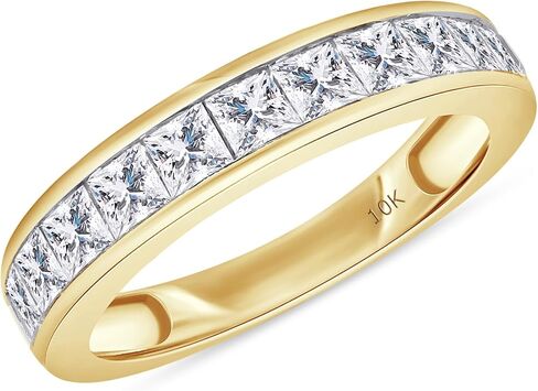 خاتم زفاف مويسانيتي نصف أبدية للنساء مقاس 2.5 مم من Princess Cut Lab Grown Diamond & Lab للنساء من الفضة الإسترلينية 925 و10K/14K من الذهب الصلب القابل للتكديس 1 قيراط (وضوح VVS1) in Kuwait