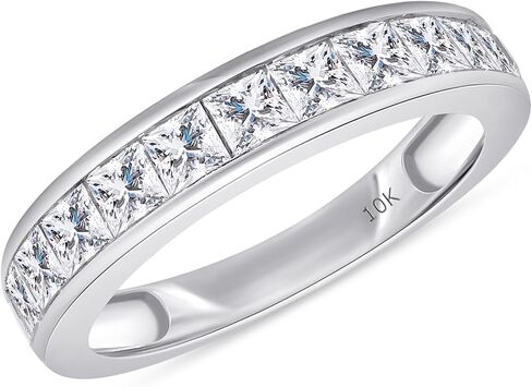 خاتم زفاف مويسانيتي نصف أبدية للنساء مقاس 2.5 مم من Princess Cut Lab Grown Diamond & Lab للنساء من الفضة الإسترلينية 925 و10K/14K من الذهب الصلب القابل للتكديس 1 قيراط (وضوح VVS1) in Kuwait
