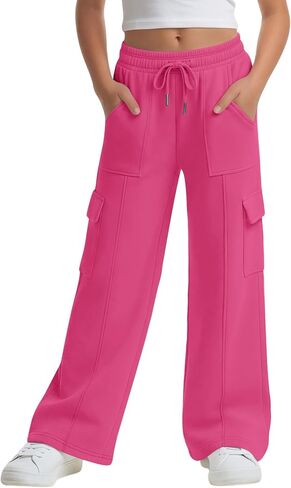Xaatren Girls' Sweatpants Kids Wide Leg Cargo Pants Teen Drawstring Baggy Joggers with Pockets in Saudi Arabia