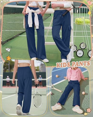 Xaatren Girls' Sweatpants Kids Wide Leg Cargo Pants Teen Drawstring Baggy Joggers with Pockets in Saudi Arabia