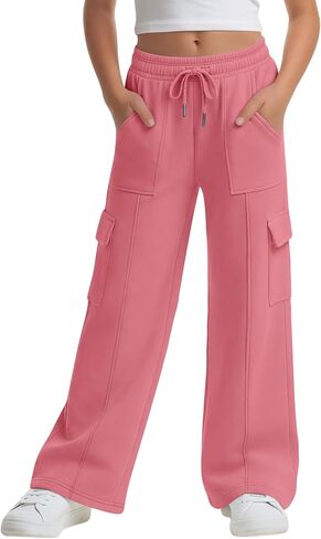 Xaatren Girls' Sweatpants Kids Wide Leg Cargo Pants Teen Drawstring Baggy Joggers with Pockets in Saudi Arabia