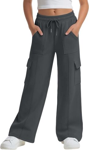 Xaatren Girls' Sweatpants Kids Wide Leg Cargo Pants Teen Drawstring Baggy Joggers with Pockets in Saudi Arabia