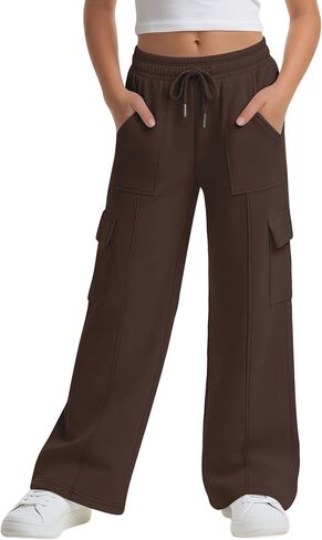 Xaatren Girls' Sweatpants Kids Wide Leg Cargo Pants Teen Drawstring Baggy Joggers with Pockets in Saudi Arabia