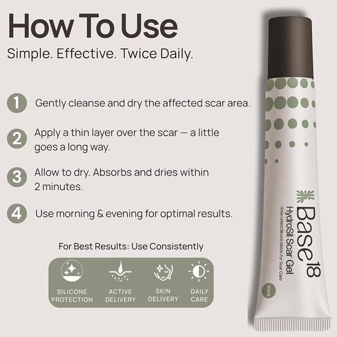 HydroSil Scar Gel 30ml | 7 Actives in Silicone with Niacinamide, Ectoin & Madecassoside | Quick-Drying Silicone Gel for Surgical, Acne, Keloid & Hypertrophic Scars | Face & Body in Kuwait