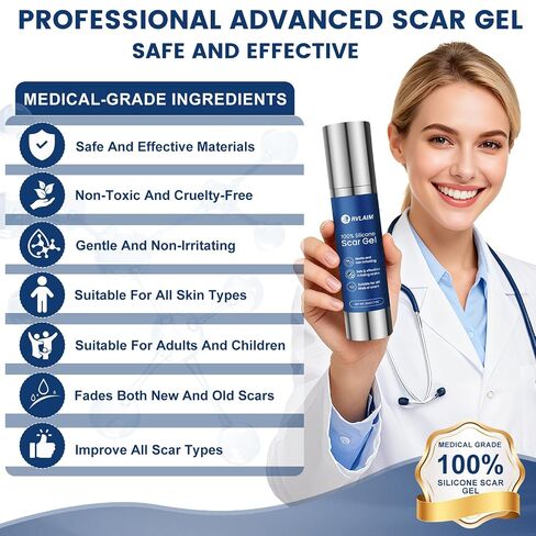 Rvlaim 100% Silicone Scar Gel Scar Cream, Advanced Silicone Gel for Removal of Surgical, Burns, Acne Scar, Old and Recent Scars and Stretch Marks, 1.7 oz/50ml in Kuwait
