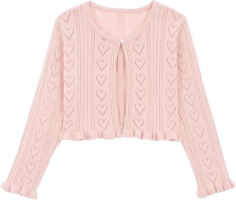 V FOR CITY Girls Shrug Cardigan Long Sleeve Ruffle Trim Bolero Sweater Kids Cotton Button Cropped Knit Sweaters 5-10 Years in Kuwait