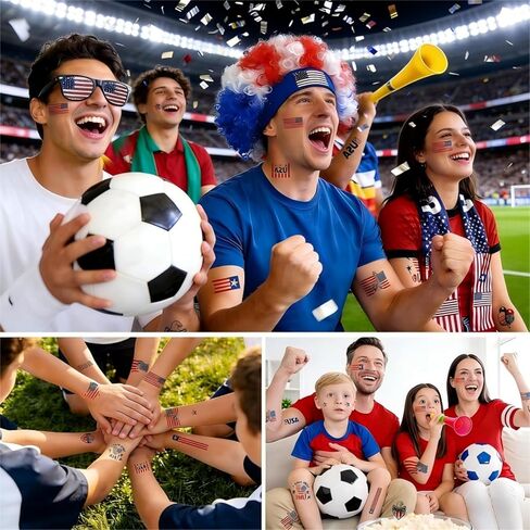 2026 World Cup USA Soccer Fan Scarf Set for Game Day Cheering, 4th of July & America's 250th Anniversary Costume Accessories Includes American Flag Scarf, Afro Wig, Glasses and Temporary Tattoos in Saudi Arabia