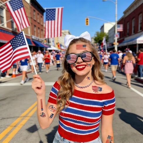 2026 World Cup USA Soccer Fan Scarf Set for Game Day Cheering, 4th of July & America's 250th Anniversary Costume Accessories Includes American Flag Scarf, Afro Wig, Glasses and Temporary Tattoos in Saudi Arabia