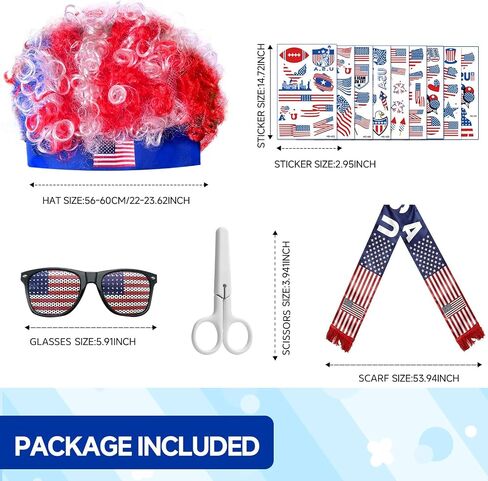 2026 World Cup USA Soccer Fan Scarf Set for Game Day Cheering, 4th of July & America's 250th Anniversary Costume Accessories Includes American Flag Scarf, Afro Wig, Glasses and Temporary Tattoos in Saudi Arabia