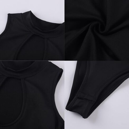 ROSVAJFY Women's Sexy Cutout Bodysuit Slim Fit Leotard Y2K Outfits Black Club Rave Outfit Streetwear Top with Arm Sleeves in Saudi Arabia