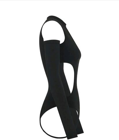 ROSVAJFY Women's Sexy Cutout Bodysuit Slim Fit Leotard Y2K Outfits Black Club Rave Outfit Streetwear Top with Arm Sleeves in Saudi Arabia