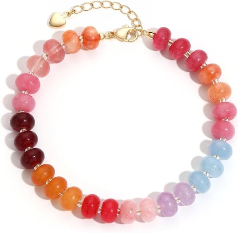 Colorful Natural Stone Beaded Bracelets for Women, Boho Handmade Gemstone Bracelet, Stackable Summer Beach Jewelry in Saudi Arabia