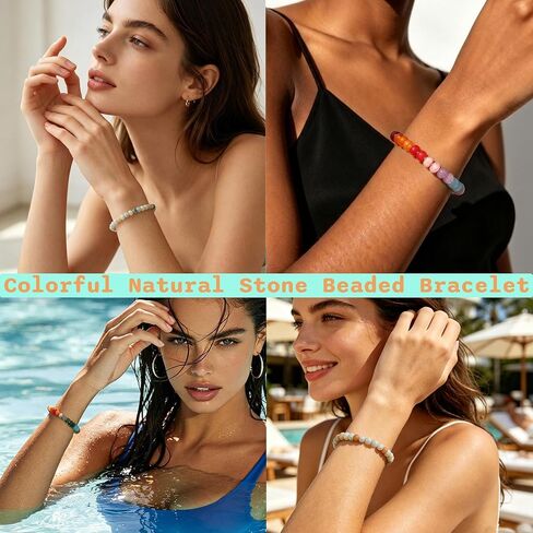 Colorful Natural Stone Beaded Bracelets for Women, Boho Handmade Gemstone Bracelet, Stackable Summer Beach Jewelry in Saudi Arabia