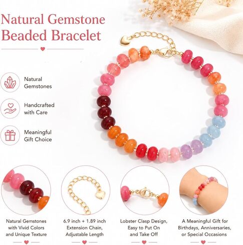 Colorful Natural Stone Beaded Bracelets for Women, Boho Handmade Gemstone Bracelet, Stackable Summer Beach Jewelry in Saudi Arabia