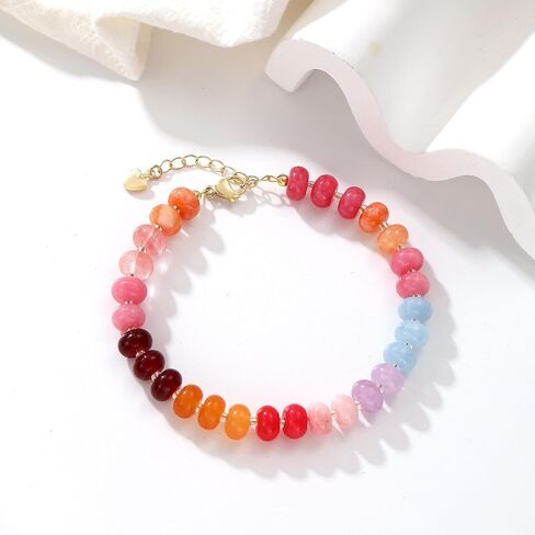 Colorful Natural Stone Beaded Bracelets for Women, Boho Handmade Gemstone Bracelet, Stackable Summer Beach Jewelry in Saudi Arabia