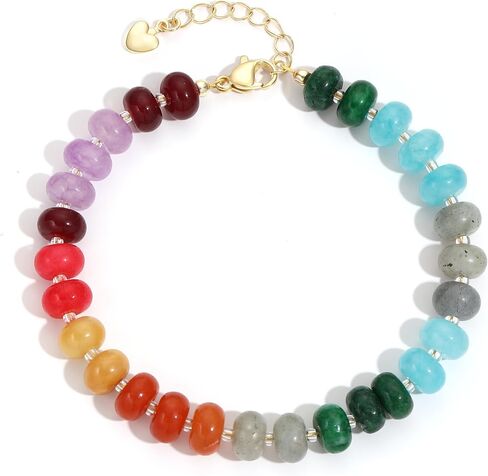 Colorful Natural Stone Beaded Bracelets for Women, Boho Handmade Gemstone Bracelet, Stackable Summer Beach Jewelry in Saudi Arabia