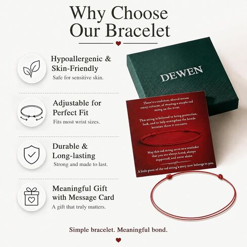 DEWEN Red String Bracelet for Men and Women, Adjustable Handmade Red Cord Bracelet, Minimalist Couples Friendship Bracelet, Symbol of Luck, Protection and Love, Delicate Everyday Style, Meaningful Gift in Saudi Arabia
