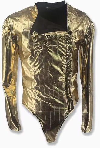 Role-Player Michael Jam tour Costumes Bodysuit Jacket Shiny Gold Spandex Leotard for Impersonator in Saudi Arabia