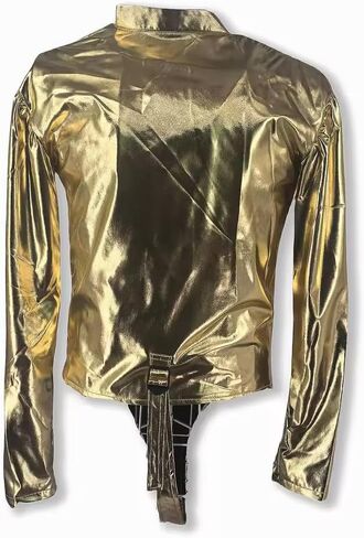 Role-Player Michael Jam tour Costumes Bodysuit Jacket Shiny Gold Spandex Leotard for Impersonator in Saudi Arabia