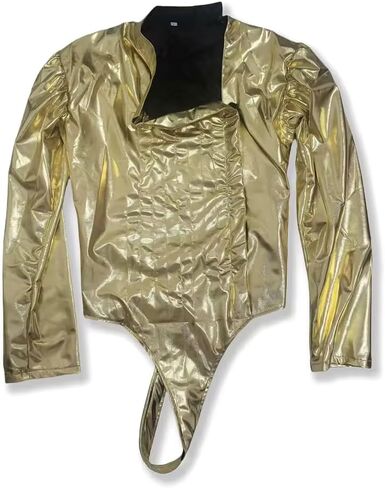 Role-Player Michael Jam tour Costumes Bodysuit Jacket Shiny Gold Spandex Leotard for Impersonator in Saudi Arabia