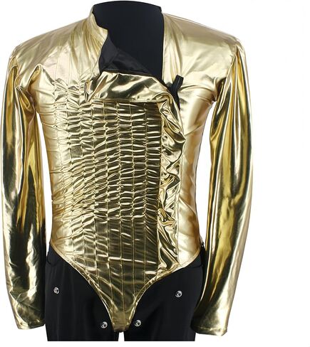 Role-Player Michael Jam tour Costumes Bodysuit Jacket Shiny Gold Spandex Leotard for Impersonator in Saudi Arabia
