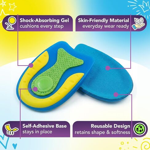 Ballotte Heel Cups for Kids, Shock Absorbing Gel Heel Inserts for Severs Disease & Plantar Fasciitis, Soft TPE Pads for Sports & Daily Wear, Fits Shoe Size 3-9, Pack of 4 in Saudi Arabia