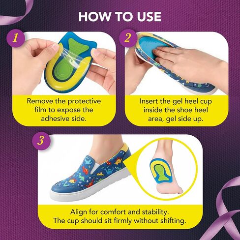 Ballotte Heel Cups for Kids, Shock Absorbing Gel Heel Inserts for Severs Disease & Plantar Fasciitis, Soft TPE Pads for Sports & Daily Wear, Fits Shoe Size 3-9, Pack of 4 in Saudi Arabia