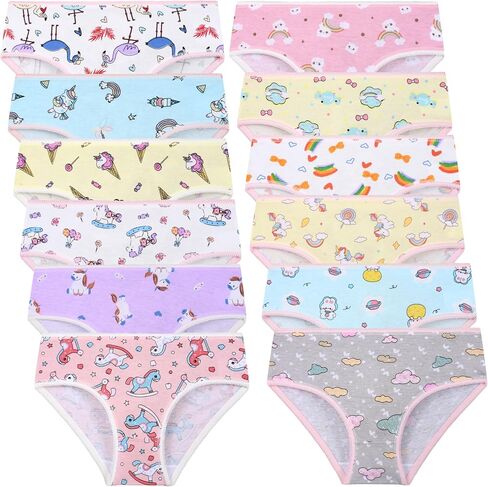 Cczmfeas Girls Cotton Briefs Breathable Underwear 12 Pack | Lightweight, Toddler Underwear, Breathable, Soft, Daily Wear Cartoon pattern, comfortable, Cotton, Fashion, Breathable in Saudi Arabia