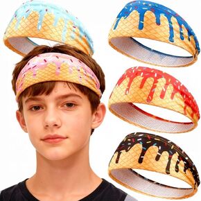 Ice Cream Drip Sports Headbands, Adjustable Tie Moisture Wicking Sweatbands for Men Women Teens, Non-Slip Breathable Headbands (6, Blue) in Kuwait