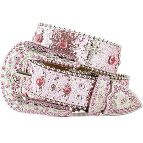 Jastore Kids Rhinestone Western Belt Girl Boys Cowboy Cowgirl Belts with Bling Diamond Studded Leather Belt for Jeans in Kuwait