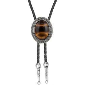 Joxevyia Western Bolo Tie for Men Women Natural Stone Cowboy Leather Necktie Vintage Accessories Adjustable Flip Clip in Saudi Arabia
