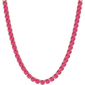 30.48 Ctw - 57.15 Ctw Round Cut Ruby 14K Gold Plated .925 Silver 4mm Tennis Necklace 16" Inch -30" Inch For Men's & Women's in Saudi Arabia