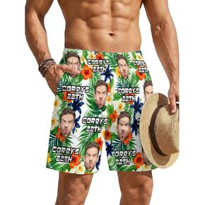 Father's Day Birthday Gifts Custom Mens Swim Trunks Personalized Funny Beach Board Shorts with Face Photo in Saudi Arabia