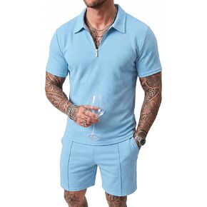 Mens Summer Track Suits 2 Piece Shorts Sets Short Sleeve Sweatsuit casual Outfits Polo Shirts in Saudi Arabia