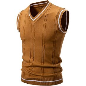 Men's V-Neck Knit Sweater Vest - Classic Sleeveless Pullover with Contrast Trim, Slim Fit Casual Knitted Waistcoat in Kuwait