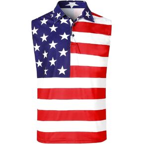 Evlyn Men's 4th of July Red White Blue Star Stripes Patriotic Sleeveless Polo Shirts in Saudi Arabia