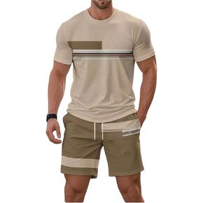 SOLY HUX Men's Summer Casual 2 Piece Outfits Color Block T Shirt and Shorts Set Sports Short Sleeve Tracksuits in Kuwait