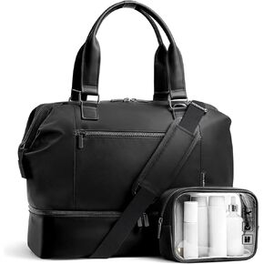 Travel Duffle Bag for Women,40L Weekender Bags Airline Approved Carry On with Shoe Compartment & Waterproof Wet Pocket, Durable Nylon Weekender Overnight Bag for Travel, Gym, Business Trip, Black in Saudi Arabia