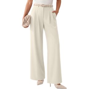 LILLUSORY Pleated Front High Waisted Dress Pants Light Stretch Wide Leg Button Trousers with Pockets in Kuwait