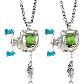 Fishing Reel Necklace Rotating Handle Swirling Reel Pendant Keychain Backpack Charm Keychain for Fishermen in Saudi Arabia