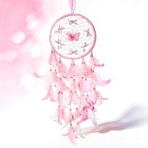 Dream Catcher for Girls – Butterfly Center, Pink & White Mixed Feathers & Clear Beads, Pink Decor for Bedroom, Comes with a Decorative Box & White Raffia in Saudi Arabia