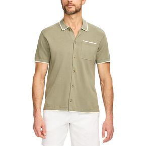 SAKS Fifth Avenue Men’s Short Sleeve Cotton Sweater Button‑Down with Tipping in Saudi Arabia