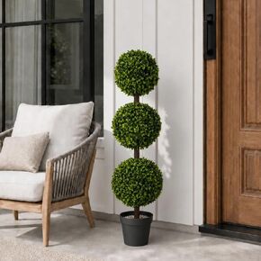 DIY 3ft Realistic Artificial Boxwood Triple Ball Topiary Tree with Pot, 2026 Series UV Resistant Faux Topiary Plant for Indoor Outdoor Front Porch, Patio, Balcony, Office, Yard and Farmhouse Decor in Saudi Arabia