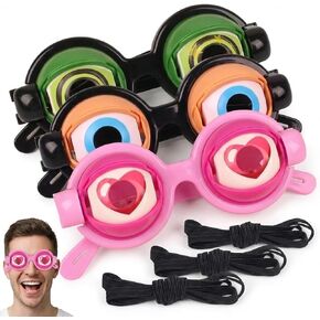 3Pcs Funny Glasses for Adults Crazy Eye Glasses(with 3 Glasses Cords), Eyes Glasses Adult Size Silly Sunglass With Blinking Eyeball for Party and Performances(Pink,Black,Green) in Saudi Arabia