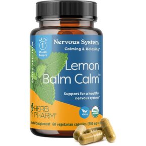 Herb Pharm Lemon Balm Calm Capsules: Calming Nervous System Support, Certified Organic Capsules with Lemon Balm Leaf Extract, Melatonin Free Relaxing Supplement, Vegan, 30 Day Supply, 60 Capsules* in Saudi Arabia