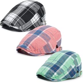 Plaid 3Pcs Newsboy Cap for Men Gatsby Cabbie Driving Hat Cool Adjustable Flat Cap in Kuwait